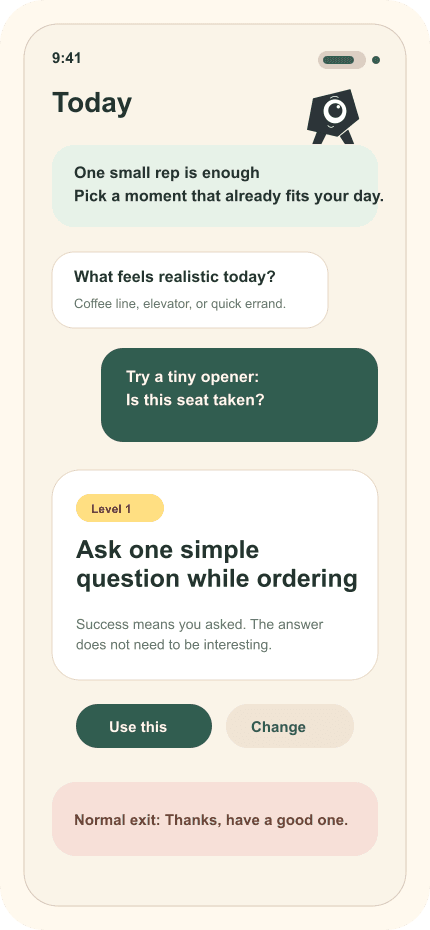 Start Small Today screen with a suggested practice mission.